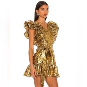 LoveShackFancy Gold Leopard Mini Dress